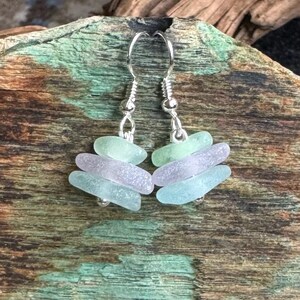 Sea glass jewelry- Aqua blue, Purple and Sea foam green Sea glass earrings