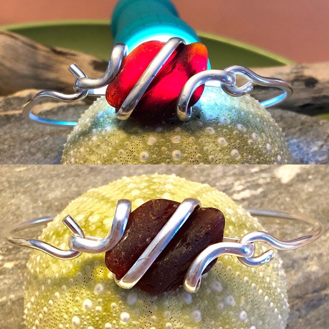 Sea Glass Jewelry Dark Red Sea Glass Bracelet Etsy