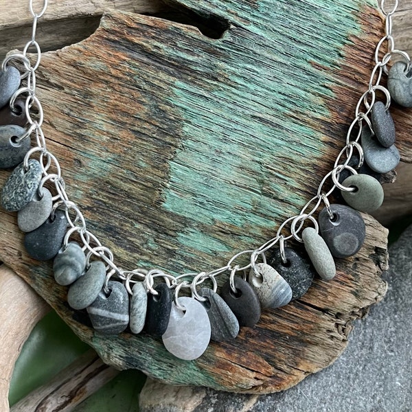 Beach stone necklace with 23 pieces of maine beach stones