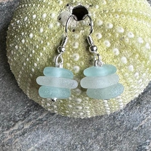 Sea glass jewelry- Aqua blue and White Sea glass earrings