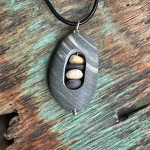 Beach stone jewelry- beach stone necklace with cairn stack