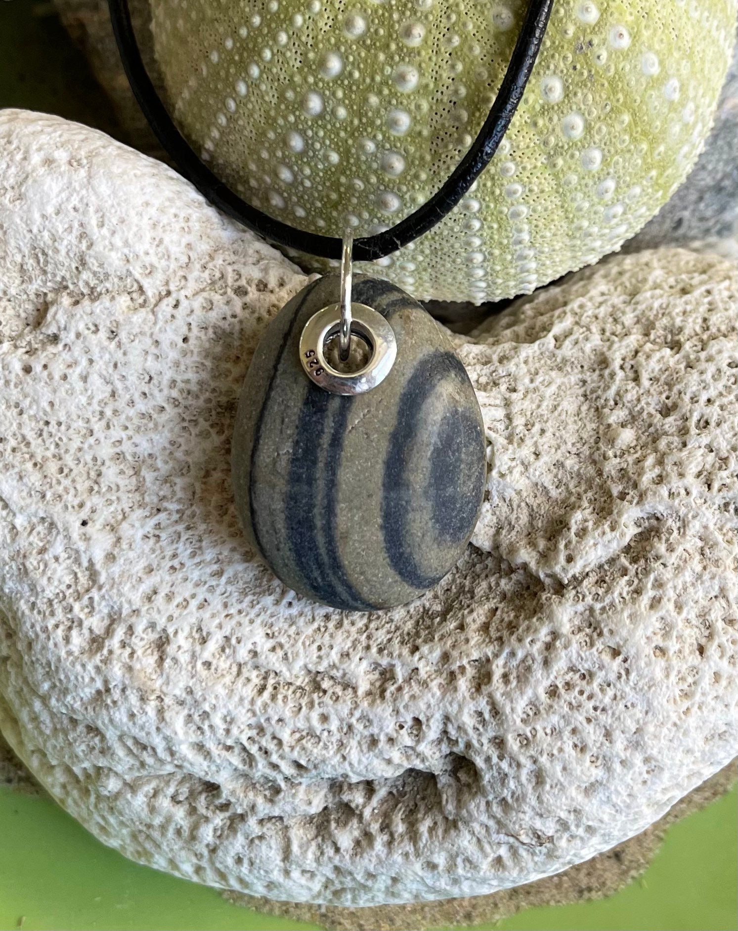 Beach Stone Jewelry Striped Beach Stone Set With Sterling Etsy