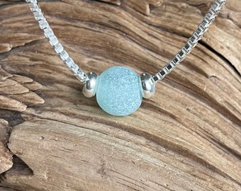 Genuine Sea glass Jewelry- Sea foam green Sea glass Codd marble necklace