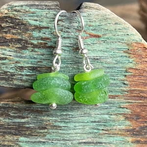 Sea glass jewelry- Lime green and Green Sea glass earrings