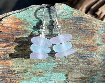 Sea glass jewelry- Purple and Aqua blue Sea glass earrings