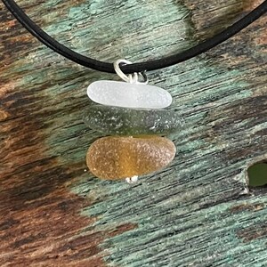 Sea glass jewelry-White, Moss Green and Brown sea glass Cairn stack