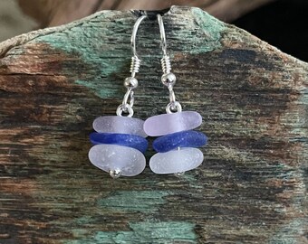 Sea glass jewelry-Cobalt blue and Purple sea glass earrings