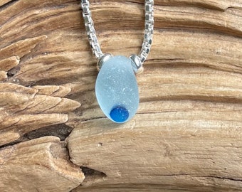 Sea glass necklace-Aqua blue sea glass
