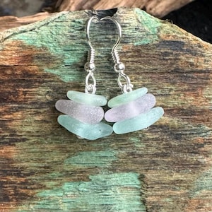 Sea glass jewelry- Aqua blue, Purple and Sea foam green Sea glass earrings
