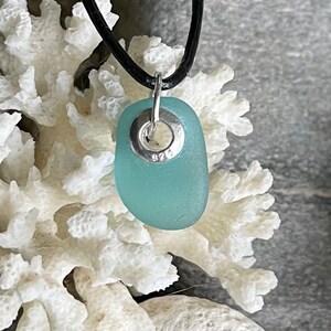 Sea glass jewelry Dark Aqua Blue sea glass set with a sterling silver grommet image 3