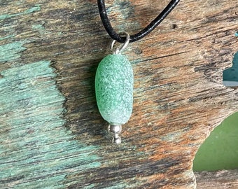 Sea glass necklace-Green sea glass STOPPER stem and sterling silver beads