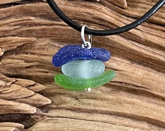 Sea glass jewelry- Cobalt blue, Green and Aqua blue sea glass Cairn stack