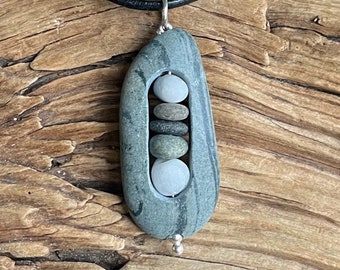 Beach stone jewelry- beach stone necklace with cairn stack inside