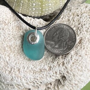 Sea glass jewelry Dark Aqua Blue sea glass set with a sterling silver grommet image 2