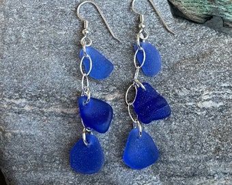 Sea glass jewelry- earrings with Cobalt blue sea glass