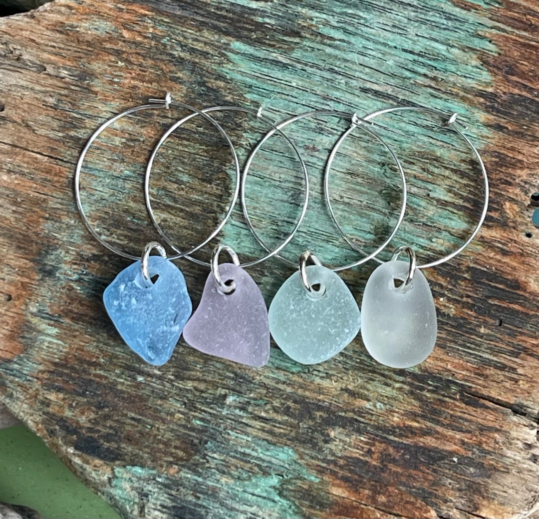 Genuine Sea Glasssea Glass Wine Charms Etsy