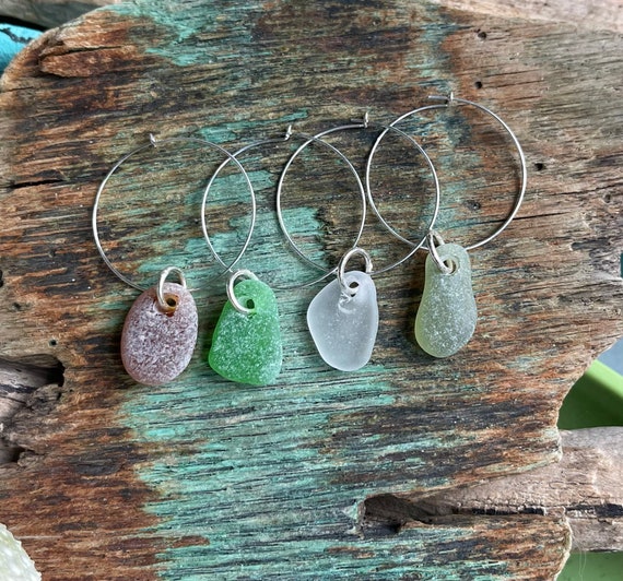 Genuine Sea Glass sea Glass Wine Charms Etsy
