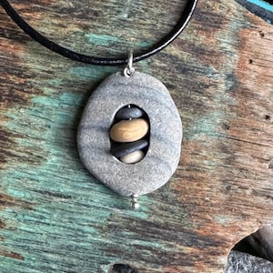Beach stone jewelry- beach stone necklace with cairn stack