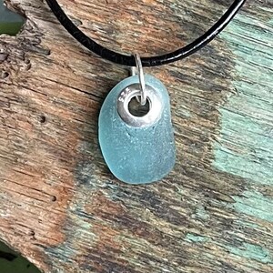 Sea glass jewelry- Dark Aqua Blue sea glass set with a sterling silver grommet