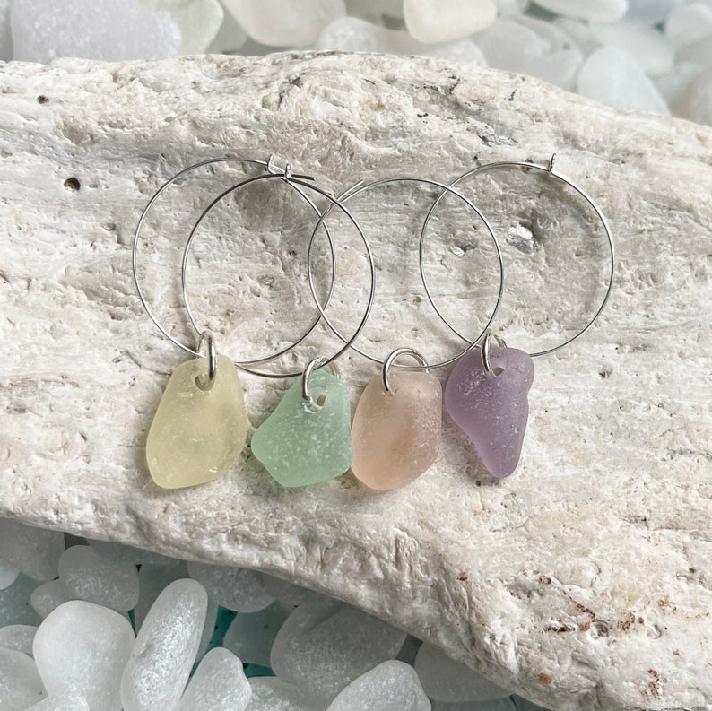 Genuine Sea Glasssea Glass Wine Charms Etsy