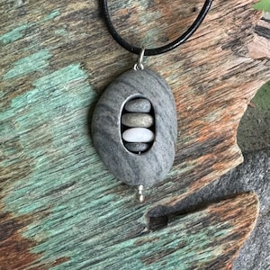 Beach stone jewelry- beach stone necklace with cairn stack