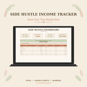 Side Hustle Income Tracker Excel Template, Multiple Income Streams Spreadsheet, Boho Freelancer Tool, Hourly Rate Calculator, Download