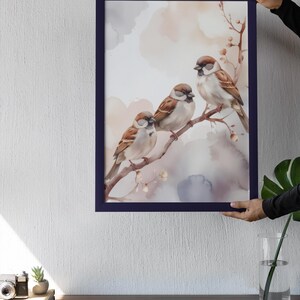 Three Sparrows on Branch print digital download