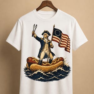 Delaware Dog Funny Patriotic Hot Dog Boat PNG, George Washington Inspired 4th of July Shirt Design, Retro Americana BBQ Digital Download