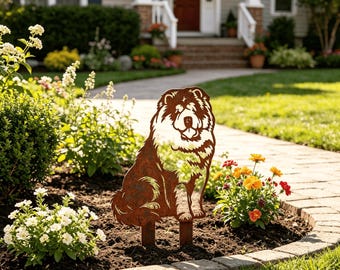 Placa conmemorativa para mascotas Chow Chow, marcador de jardín personalizado, estaca de metal oxidado, decoración para recordar a tu perro al aire libre.