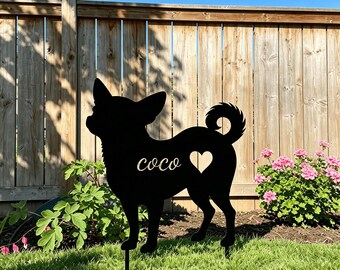 Estaca conmemorativa de metal oxidado para chihuahua, marcador de tumba personalizado para perros, regalo personalizado para recordar a una mascota fallecida
