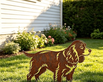 Estaca conmemorativa para jardín en honor a un Cocker Spaniel, letrero personalizado para mascotas, estaca de metal oxidado, regalo personalizado para recordar a un perro fallecido.