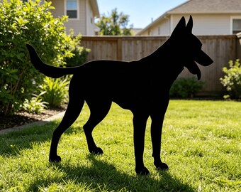 Estaca conmemorativa personalizada para jardín con la imagen de un pastor belga malinois, letrero metálico personalizado para jardín con forma de perro, estaca de metal oxidado, regalo para recordar a una mascota fallecida, decoración para jardín exterior.