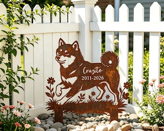 Gedenkteken Shiba Inu-tuin, gepersonaliseerde markering voor hondengraf, aangepast geschenk huisdierverlies, metalen tuinbord
