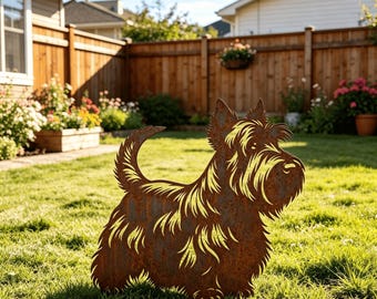 Estaca conmemorativa de jardín para terrier escocés, letrero personalizado de perro Scottie, estaca de metal oxidado