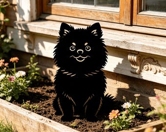 Dog Memorial Garden Stake Personalized, Pomeranian Silhouette Metal Sign, Custom Pet Name Marker, Sympathy Gift Idea