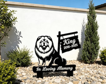 Placa conmemorativa para mascotas Chow Chow, marcador de jardín personalizado, estaca de metal oxidado, decoración para recordar a tu perro al aire libre.