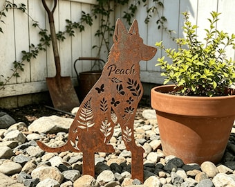 Personalized German Shepherd Memorial Stake, Rusty Metal Dog Grave Marker, Garden Yard Decor