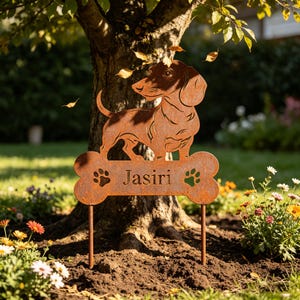 Personalisierte Dackel Gedenk Gartenstecker Benutzerdefinierte Hunde Name Plakette, Haustier Verlust Geschenk, Hund Grab Marker Outdoor Yard Dekor, rustikales Metallschild