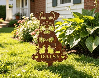 Schnauzer-Gedenk-Gartenpfahl, personalisiertes Hundegedenkschild, rostiger Metallpfahl, kundenspezifisches Haustier-Verlustgeschenk für Hundeliebhaber