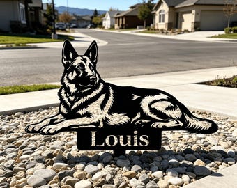 Custom German Shepherd Memorial Stake, Rusty Metal Pet Grave Marker, Yard Decor