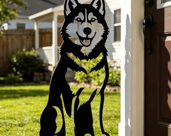 Letrero conmemorativo personalizado para husky, estaca de jardín personalizada para perros, regalo de condolencia por la pérdida de una mascota, decoración exterior, estaca conmemorativa de metal