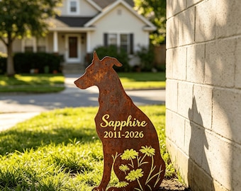 Estaca conmemorativa para la pérdida de una mascota galgo, marcador de tumba para perro con nombre y fecha personalizados, letrero de metal para jardín, decoración de homenaje para exteriores.