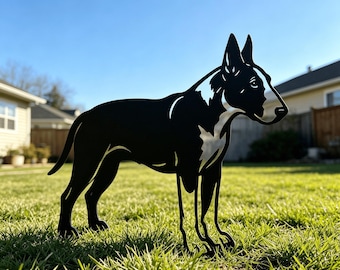 Estaca conmemorativa personalizada para perro Bull Terrier, placa de metal oxidado con forma de hueso, regalo de condolencia para dueños de perros.