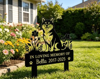 Custom Shiba Inu Dog Memorial Stake, Rusty Metal Stake Garden Sign, Personalized Pet Grave Marker