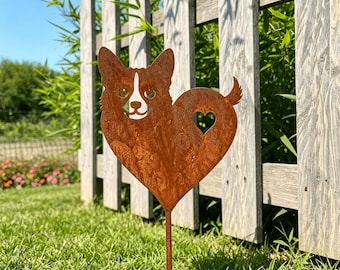 Custom Corgi Memorial Rusty Metal Stake, Wildflower In Loving Memory Garden Sign, Personalized Name Date Yard Art