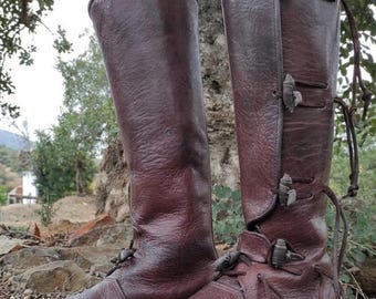 Botas vikingas de cuero hechas a mano – Botas medievales altas con cordones – Calzado rústico renacentista y para LARP