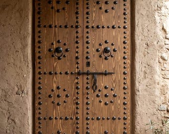 Rustic Moroccan Wooden Door, Medieval Studded Castle Entryway, Custom Wood Gate