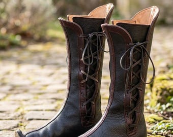 Handmade Medieval Leather Boots – Dual-Tone Elven Renaissance Footwear