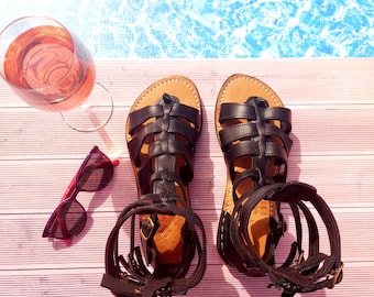 Handmade Leather Gladiator Sandals – Women’s Lace-Up Roman Summer Sandals