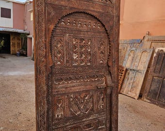 Hand Carved Moroccan Wooden Door | Antique Berber Arch Entryway Decor